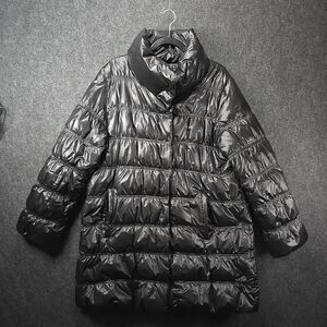 Eileen Fisher Knee Length Down Fill Black Puffer Coat Sz L